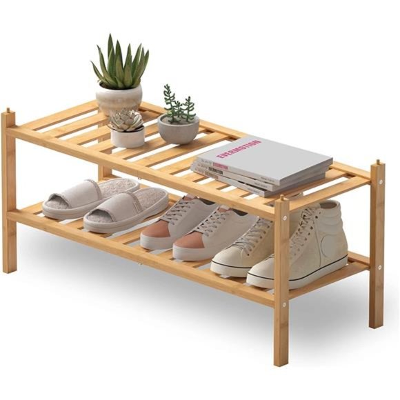 VERTORGAN Shoe Rack, Tier Bamboo Stackable Shoe Shelf Storage